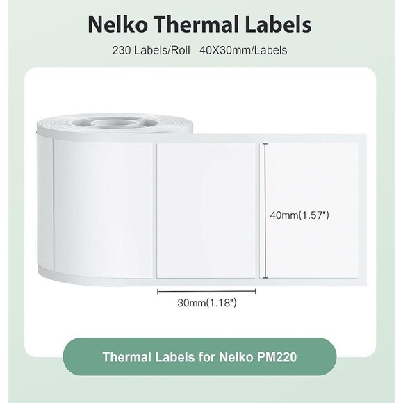 Nelko Thermal Labels for PM220 Label Maker 1.57'' x 1.18'' (40x30mm) Roll of 230 - Picture 2 of 6